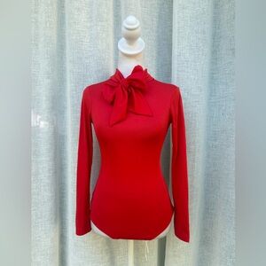 Elegant Red Bow-Tie Bodysuit